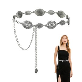 Yuqilin Women's Glitter Bohemian Style, Chain Belt, Glitter Belt for Evening Dress, Adjustable Chain Belt for Women, Evening Dress, Denim Dress, Women's Accessories, Blue Valentine, silver