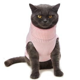 Jnancun Cat Sweater 16 Color Turtleneck Knitted Sleeveless Dog Sweater Warm Winter Kitten Clothes Outfits for Cats or Small Dogs in Cold Season(X-Small, Light Pink)