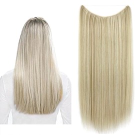 LaLuLoLi 22"/80g Straight Synthetic Hairpieces Secret String Heat Resistance Hair Invisible Fishing Line Hair Extension Light Blonde and Platinum Blonde Hair Extensions Hair for Women Girl
