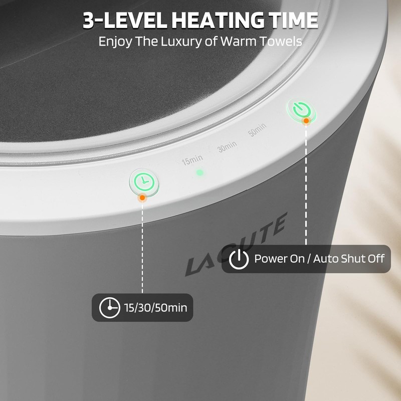 Lagute 20L Towel Warmer for Bathroom, 3-Level Timer, Warning Alarm