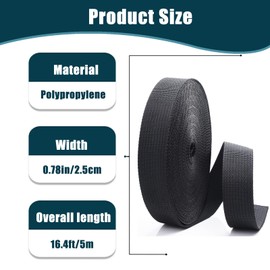 Heavy Duty Webbing Strap Tape, 5 m x 2 cm Black Durable Luggage Straps for Luggage Suitcase Backpacks Cargo Strapping DIY Accessories