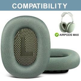 SOPROM Upgraded Ear Pads Replacement for Airpods Max Over-Ear Headphones, Earpads Cushions with Durable Mesh Fabric, Softer Foam, Noise Isolation and Sweatproof - Green