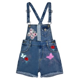 Peacolate 5-10T Little & Big Girls Correas Ajustables Monos Cortos Pantalones Vaqueros Trajes, Butterfly and Rose, 7-8 Años