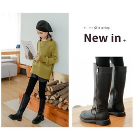 DADAWEN Girl's Fashion Zipper Knee High Riding Boots (Little Kids/Big Kids)-Black 1 US