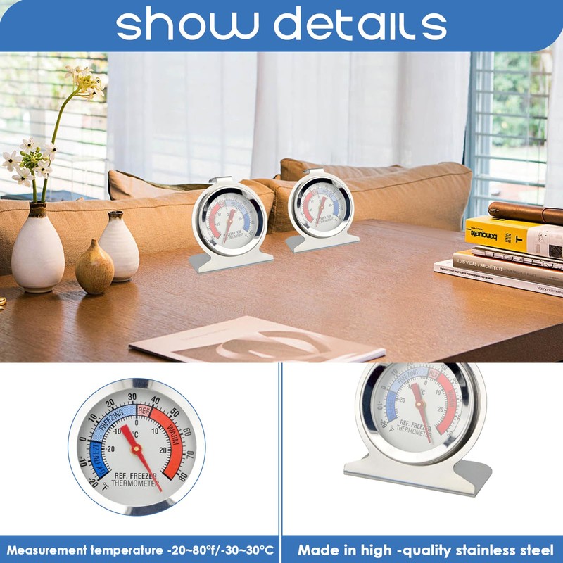 Voittozege 6 Pcs Refrigerator Thermometer, Large Dial Freezer Thermometer Classic