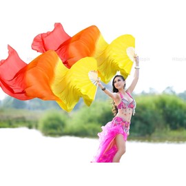 Hitopin 1 Pair Belly Dance Silk Fans, Chinese Dance Fan Veil, 180cm Length Dancing Fan, Props Silk Fan, Silk Belly Dance Fan Veil, Dancer Practice Long Imitation Dance, Gifts for Dancers