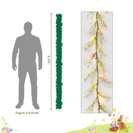 6.6 FT Lighted Easter Garland with Egg and Mixed Berry, Artificial Spring Garlands with Timer, Easter Decorations Pre-lit with 18 LED Lights, Pastel Garland for Mantle Doorway