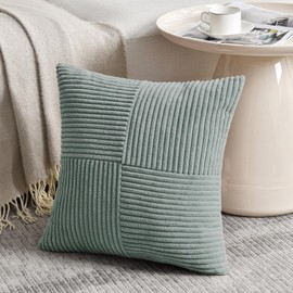 FDTERN Set of 2 Grey Blue Corduroy Cushion Covers, 40 x 40 cm, Soft Modern Decorative Cushion Covers, Sofa Cushion, Boho Decoration for Sofa, Bedroom, Living Room, Balcony