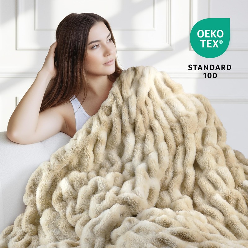 blunique Luxury Faux Rabbit Fur Throw Blanket 50x60, Ultra Soft