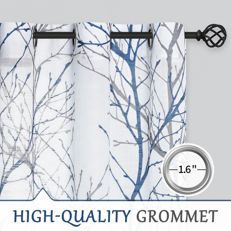 FMFUNCTEX Linen Semi Sheer Curtains for Bedroom, Blue White Curtains