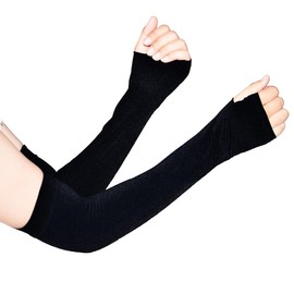 Bon Furniture Arm Cover, Men's, Women's, UV Protection, Cool to Touch, Thin, Sun Protection, Plain, Finger Type, Long Length, Arm Cover, UPF 50+, Both Arms, UV Protection, Black