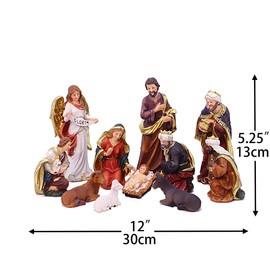 Zayton Nativity Set Christmas Indoor Figurines 11 pcs Nativity Scene Set 5.5“ Holy Family Miniatures Statue Crib Jesus Manger Ornament Church Xmas Gift Home Decoration