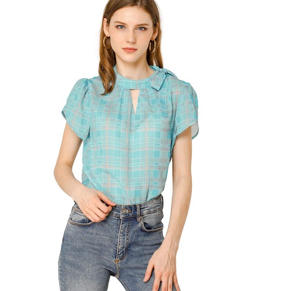 Allegra K Women's Tulip Sleeve Side Bow Tie Decor Choker