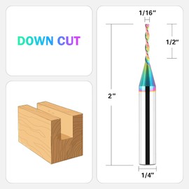 BINSTAK 1/16 Inch Downcut CNC Router Bits 1/4 Inch Shank with Extra Long Life TAC Coating, Carbide Spiral Down Cut Wood End Mill Slot Cutting Router Bit for Woodworking