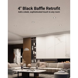 Sunco 6 Pack LED Can Lights 4 Inch, Black Recessed Lighting, Selectable CCT 2700K/3000K/3500K/4000K/5000K, 600 LM, Dimmable, 8W=40W, Baffle Trim, 50,000 Lifetime Hours