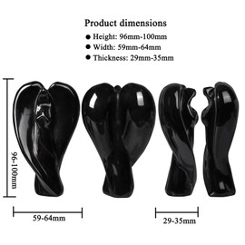 Sportmusies Hand-Carved Natural Black Obsidian Stone Angel Figurine Home Desk Decoration, Reiki Crystal Angel Statue for Healing Yoga Meditation