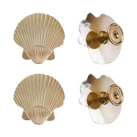 SGYUNQ Seashell Cabinet Knobs, Coastal Drawer Knobs for Dresser Drawers, Gold Cabinet Knobs for Wardrobe Cupboard Kitchen Pulls Handles Home Decorative Knob,4 PCS