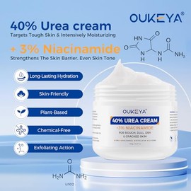 OUKEYA Crema de urea 40 por ciento con 3% de niacinamida, hidratante intensivo para piel agrietada extremadamente seca, áspera en manos, pies, codos y