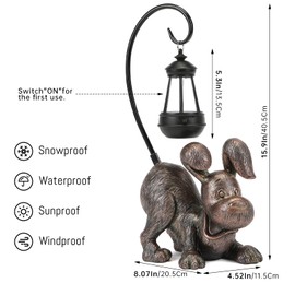 Hnnpmm Laughing Dog Figurine with Solar-Powered LED Light 15.9 Inches Tall Antique Bronze, Perfect for Gift Garden Decor or Housewarming for Dog Lovers