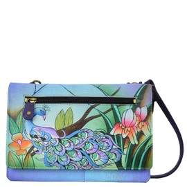 Anna By Anuschka Women's Hand Painted Leather Organizer Wallet On String, mpk-Midnight Peacock, One Size