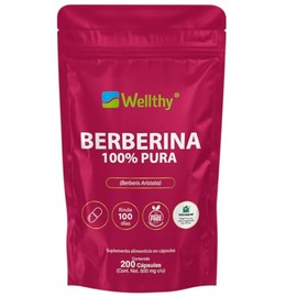 Wellthy Berberina Pura 200 Cápsulas. 100% Berberis Aristata, 500mg c/u, mas de 3 meses de consumo, VCaps Cápsulas Veganas, Bottle Free.