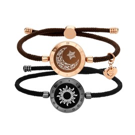 TOTWOO Couple Bracelet Couple Gifts Partner Bracelets with Touch Long Distance Relationship Gift for Long Distances Love Vibration & Light Up Bluetooth Pairing Jewellery, Black + Golden, Stainless