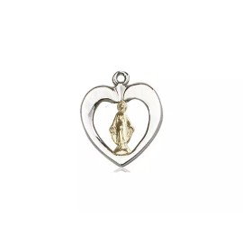 Bliss Sterling Silver /Gold Filled Mary Heart Pendant Necklace 18" Chain