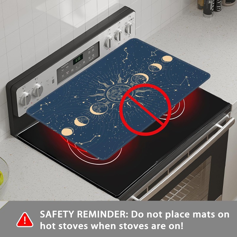 Stove Top Cover for Electric Stove,Retro Moon Phase Anti-Slip Heat