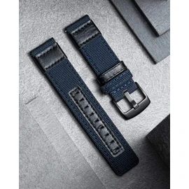 BINLUN Canvas & Leather Watch Band Replacement Fabric Watch Strap Quick Release Breathable Outdoor 5 Sizes (18/20/22/24mm) 6 Colors Black Buckle, 24 mm, No