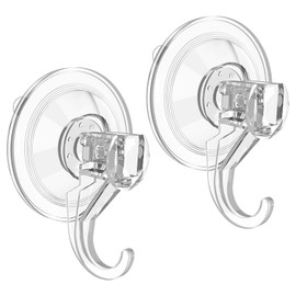 Strong Suction Cup Hooks, Vacuum, Pack of 2, Load Capacity 6.6 lbs (3 kg), Wall Hook, Repeated Usable, Wall Hook, Won't Scratch, Bathroom, Bath, Kitchen, Office, Living Room, ABS Resin, Transparent Color