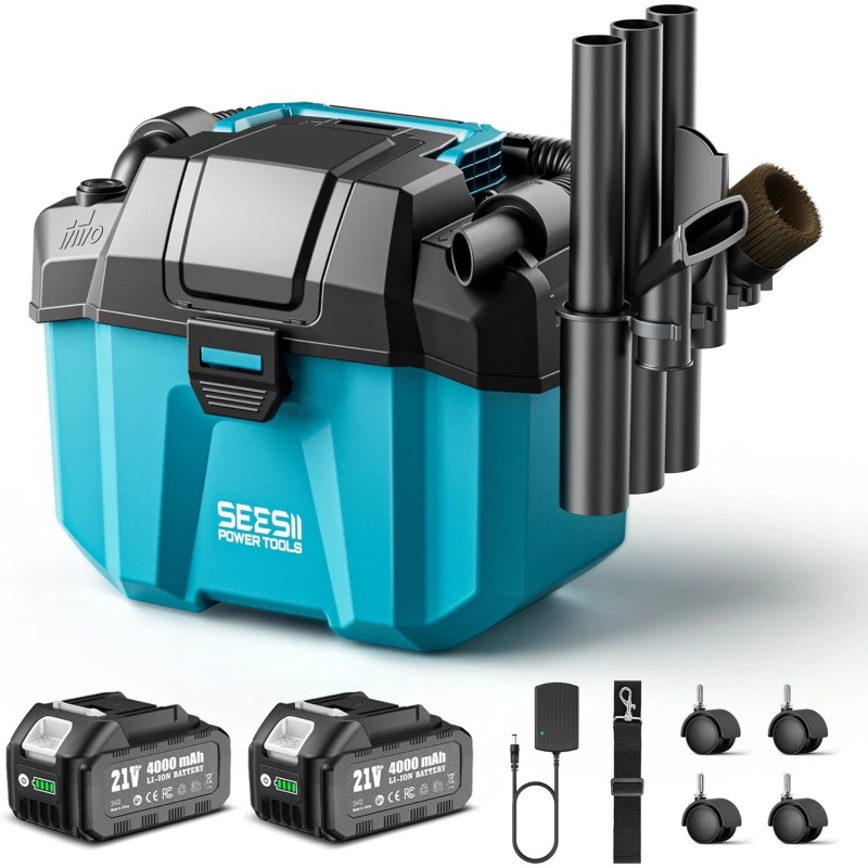 Seesii Wet Dry Vac cordless, 2.6 Gallon Small Shop Vacuum