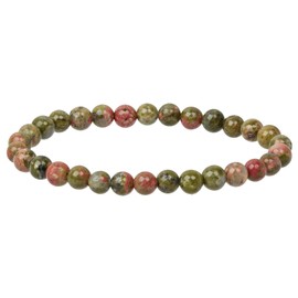 ELEDORO Stretch Bracelet Made of Real Gemstone Beads (6 mm) - Pearl Bracelet for Stylish Elegance, Gemstone, Unakite