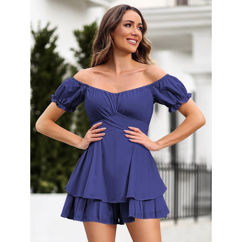 Pink Queen Women's Boho Dress Mini Romper Summer Short Bandeau