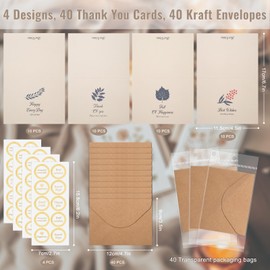 ZLLkeji Greeting Cards Set of 40 Thank You Cards with Envelope Blank Greeting Cards with Envelopes and Matching Stickers for Wedding, Invitation, Gifts, Graduation, Baby Showers