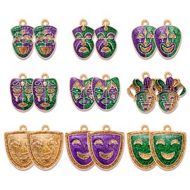 NVENF 18PCS Mardi Gras Charms for Jewelry Making, Crown Jester Mask Fleur-de-lis Pendant Charms for DIY Bracelet Necklace Earrings Crafts Carnival Mardi Gras Accessory (18PCS Mask)