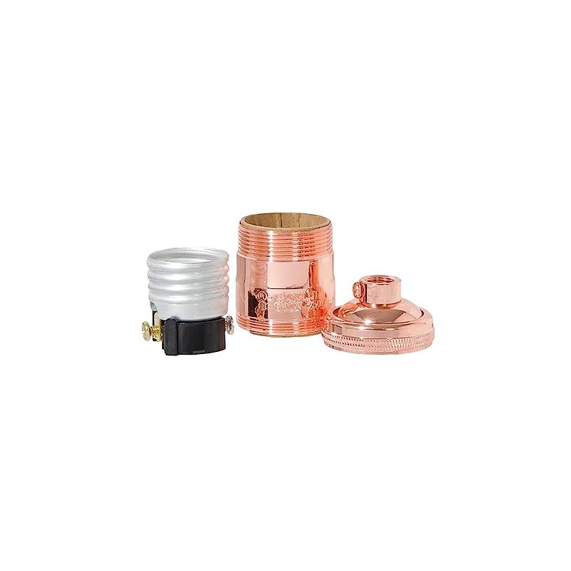 B&P Lamp® Heavy Turned Brass Keyless Sockets, Polished Copper Finish,