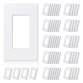 ELEGRP Matte White 1-Gang Screwless Decorative Wall Plates, Standard Size Unbreakable Thermoplastic Faceplate Cover for Decorator Receptacle Outlet Switch, UL Listed (50 Pack)