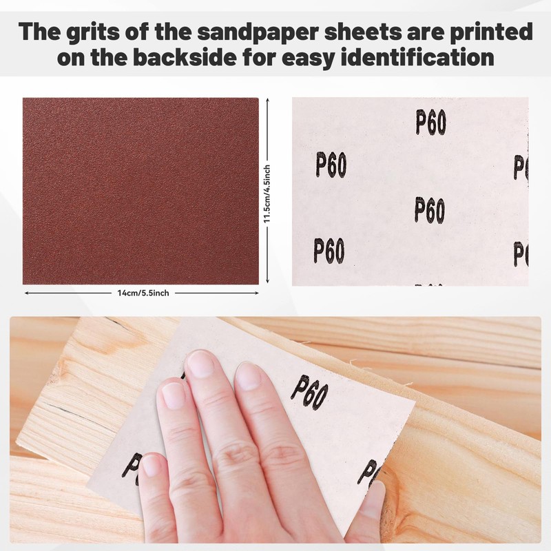 BAOSTC 1/4 Sandpaper Sheet – 4-1/2” x 5-1/2”, P80 Grit,
