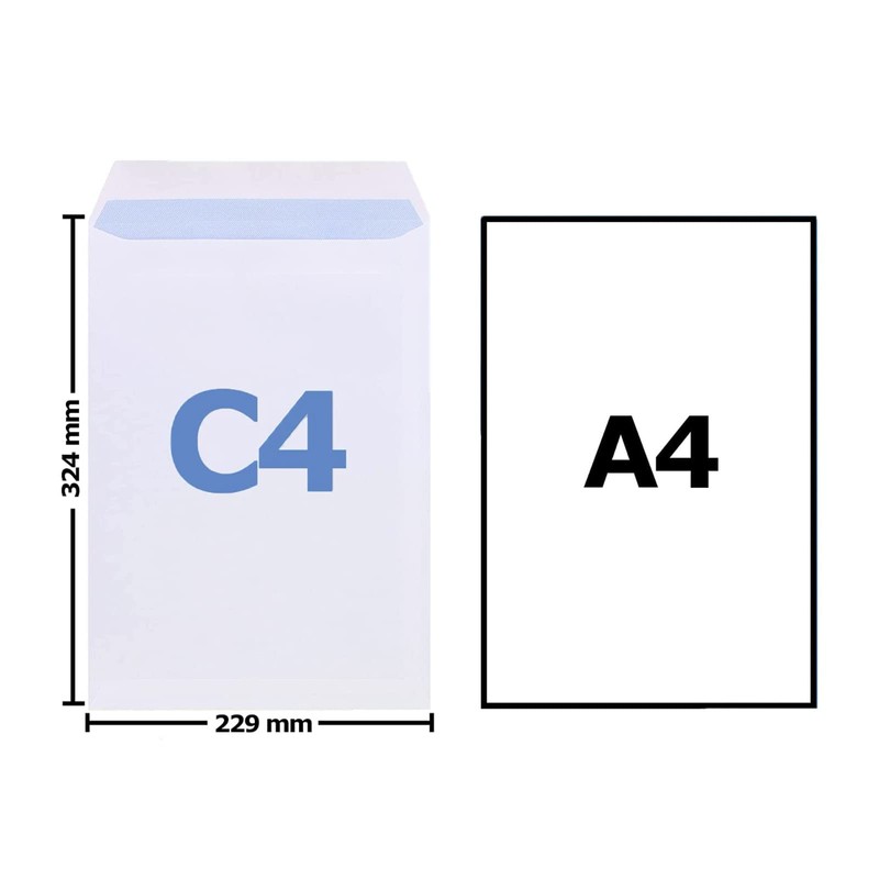 Evour, A4 / C4 Self Seal White Pocket Envelopes, Letter