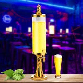 LIAPDG 3L Beer Tower Beverage Dispenser, Tower Drink Dispenser with LED Colorful Shinning Lights and Ice Tube Clear Fashionable Drink Dispenser for Campervans, Party Gatherings, Outdoor Barbecues