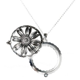 Artisan Owl Sunflower 4X Magnifier Magnifying Glass Sliding Top Magnet Pendant Necklace, 30" (Silver Tone)