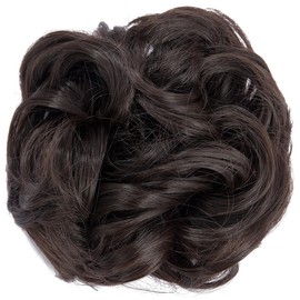 Yamel Messy Bun Hair Pieces for Women Claw Clip Hair Bun Extension Dark Brown Tousled Space Updo Synthetic Donut Curly Scrunchie