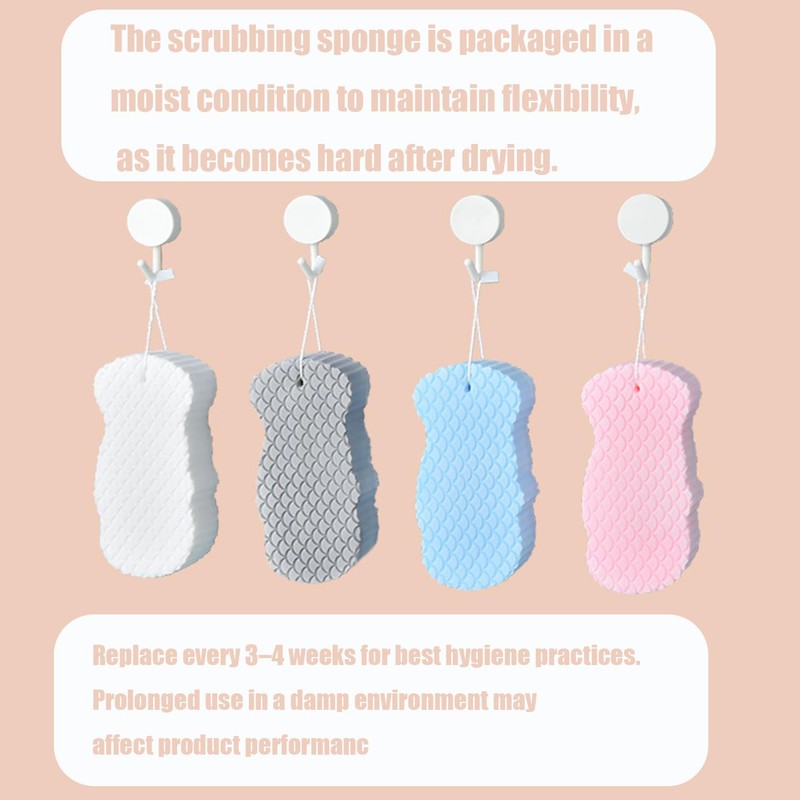 4Pcs Exfoliating Bath Sponge, Reusable Body Scrubber for Dead Skin,