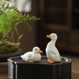 Numfog Duck Figurine Porcelain Figurines Handcrafted Ceramic White Duck Porcelain Sculpture Animal Ornament (Off White,1 pcs,B)