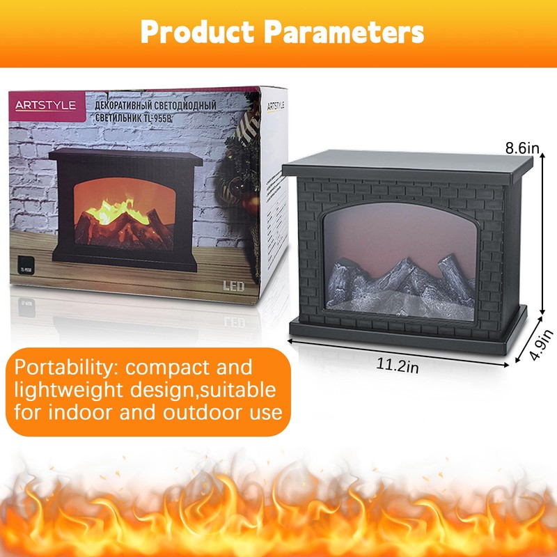 Fireplace Lanterns Decorative,Small Fake Fireplace,Flame Effect LED Fire Lamp,Battery Operated