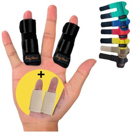 BodyMoves 2 Finger Splints Plus 2 Sleeves (4 pc Set, Midnight Black with Desert Sand Sleeve)