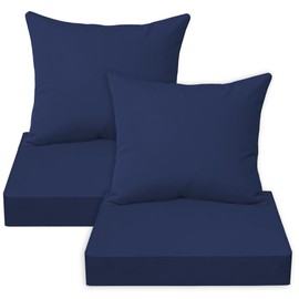 Outdoor Deep Seat Cushion Set,24x24 Inch Chair Cushions Set of 2,Rocking Chair Pad Fade Resistant Patio Cushions with Removable Cover Deep Seat Back Cushion with Straps for Chair Sofa Couch Navy