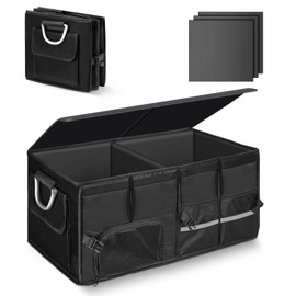 Samhe 72 L Large Trunk Organizer for Car, Collapsible Car Trunk Organizer with Lid, Car Trunk Storage Organizer for Suv, Truck, Sedan, Waterproof Portable Car Organizers - Black