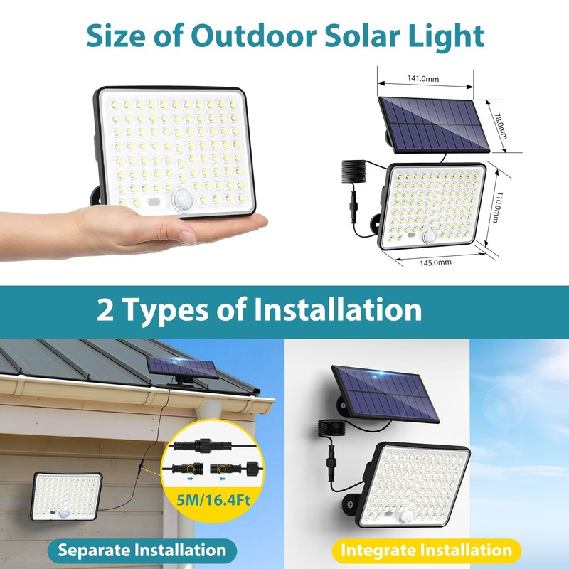 Kolpop Solar Lights Outdoor with Lenses, Remote Solar Security Lights