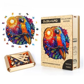 GLEAMUNO Tropical Parrot Wooden Jigsaw Puzzles – 234 Pcs, 13.6" x 13.5", Unique Shapes, Wooden Gift Packaging, Natural Materials, Creative Gift, Wooden Puzzles for Adults and Kids, Family Game